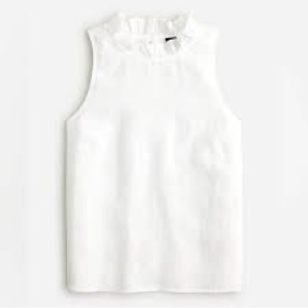 J. Crew White Sleeveless Ruffle Mock Neck Tank